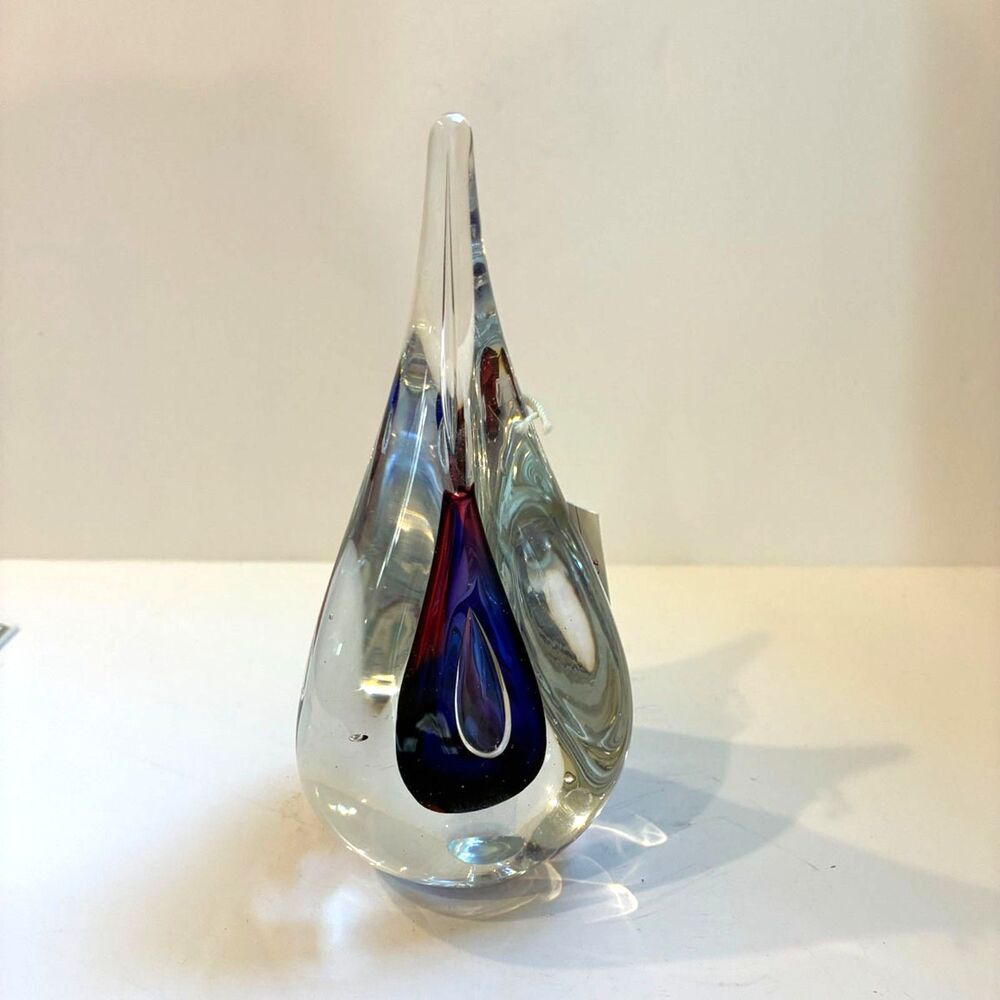 M. Pyrak Polish Art Glass Sculpture, Signed Mouth-Blown Crystal Teardrop